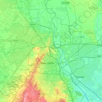 Delhi topographic map, elevation, relief