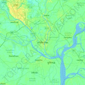 Narayanganj topographic map, elevation, relief