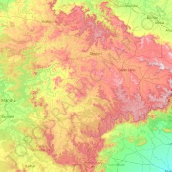 Mandla topographic map, elevation, relief