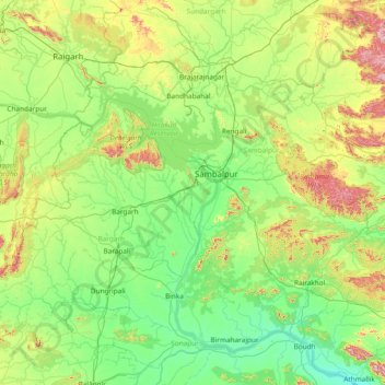 Sambalpur topographic map, elevation, relief