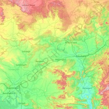 Sundargarh topographic map, elevation, relief