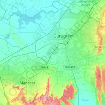 Gurgaon topographic map, elevation, relief