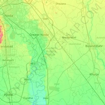 Gautam Buddha Nagar topographic map, elevation, relief