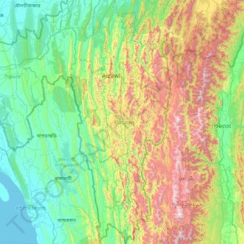 Mizoram topographic map, elevation, relief