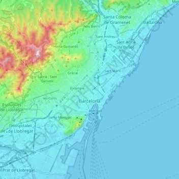 Barcelona Topographic Map Elevation Relief