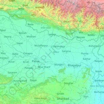 Bihar topographic map, elevation, relief