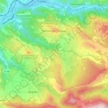 Rennes Le Chateau Topographic Map Elevation Relief