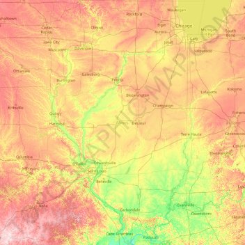 Illinois Topographic Map Elevation Relief