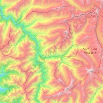 Pangi topographic map, elevation, relief