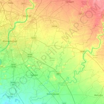 Ahmedabad City Taluka Map Daskroi Taluka Topographic Map, Elevation, Relief