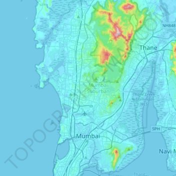 Topographic Map Of Mumbai Mumbai Suburban topographic map, elevation, relief