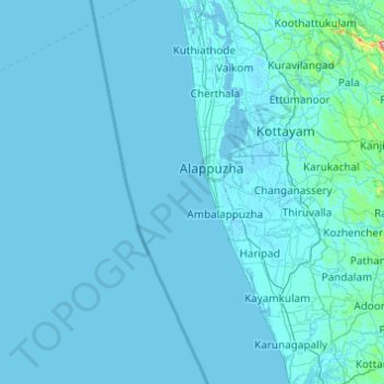 Alappuzha topographic map, elevation, relief