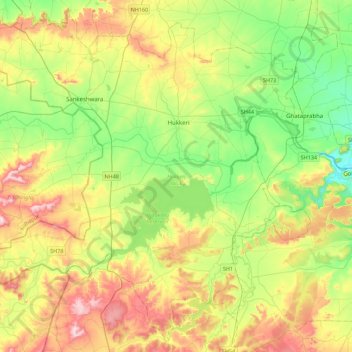 Hukkeri Taluk Villages Map Hukkeri Taluk Topographic Map, Elevation, Relief