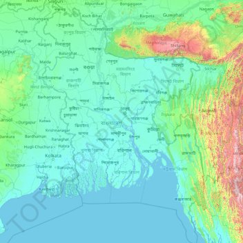 Bangladesh topographic map, elevation, relief
