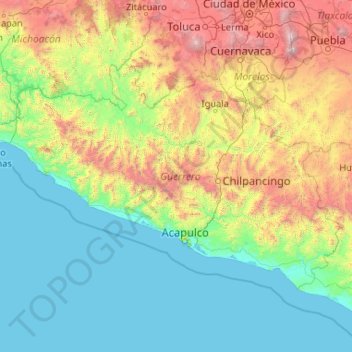 Guerrero topographic map, elevation, relief
