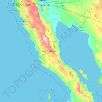 Baja California topographic map, elevation, relief