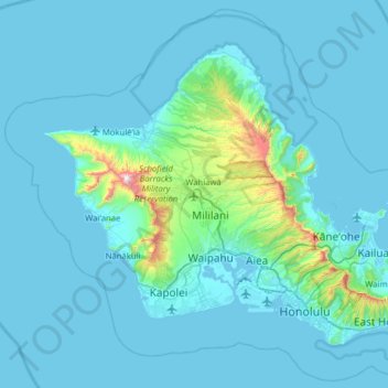 Oahu Topographic Map Elevation Relief