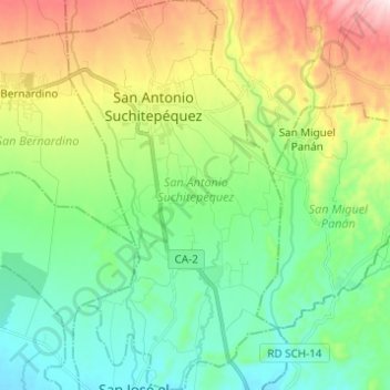 San Antonio Suchitepequez Topographic Map Elevation Relief