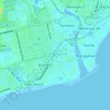Bucana Davao City Map Bucana Topographic Map, Elevation, Relief