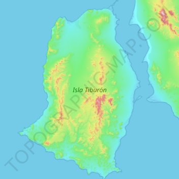 Tiburón Island topographic map, elevation, relief