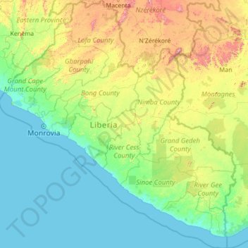  Liberia  topographic map  elevation relief