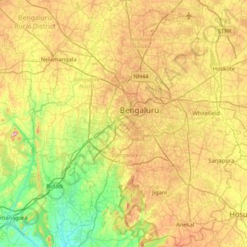 Bangalore Urban topographic map, elevation, relief