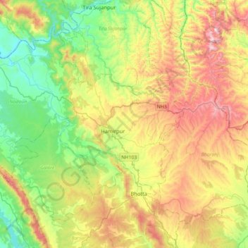 Hamirpur topographic map, elevation, relief