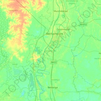 Topographic Map Of West Bengal Berhampore Topographic Map, Elevation, Relief