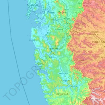 Raigad topographic map, elevation, relief