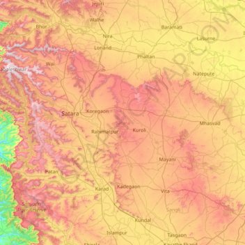 Satara topographic map, elevation, relief