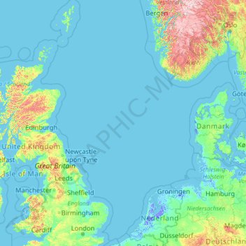 North Sea Topographic Map North Sea Topographic Map, Elevation, Relief