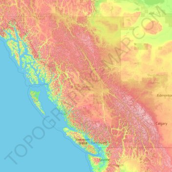 British Columbia topographic map, elevation, relief