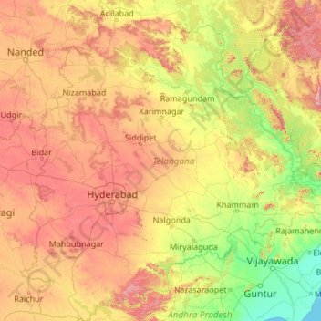 Telangana topographic map, elevation, relief
