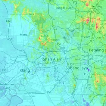 Shah Alam Topographic Map Elevation Relief