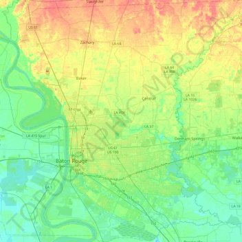 East Baton Rouge Parish Topographic Map Elevation Relief