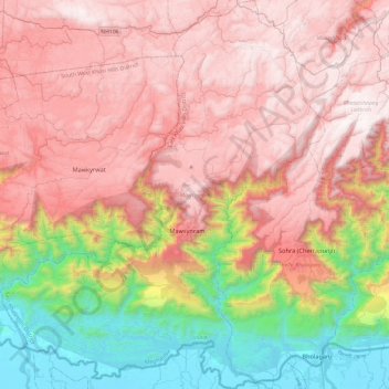 Mawsynram topographic map, elevation, relief