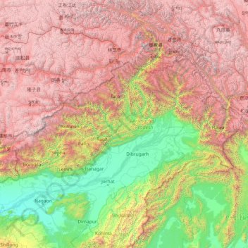Arunachal Pradesh topographic map, elevation, relief