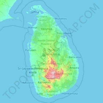 Sri Lanka topographic map, elevation, relief