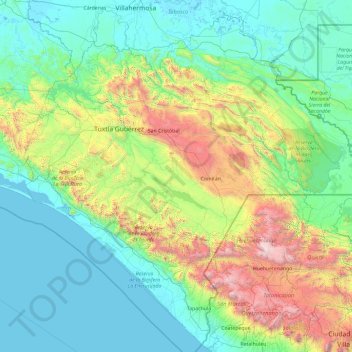 Chiapas topographic map, elevation, relief