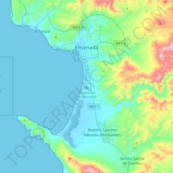 Ensenada topographic map, elevation, relief