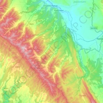 Rakkar topographic map, elevation, relief