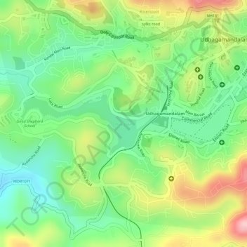 Ooty Lake topographic map, elevation, relief