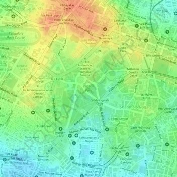 Cubbon Park topographic map, elevation, relief